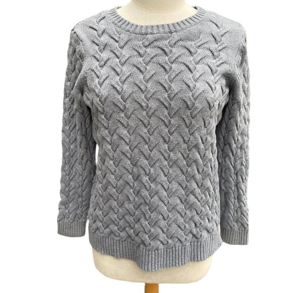 Lands End Drifter Basketweave Cable Knit Sweater Gray Classic Preppy Heritage-M - Picture 4 of 10